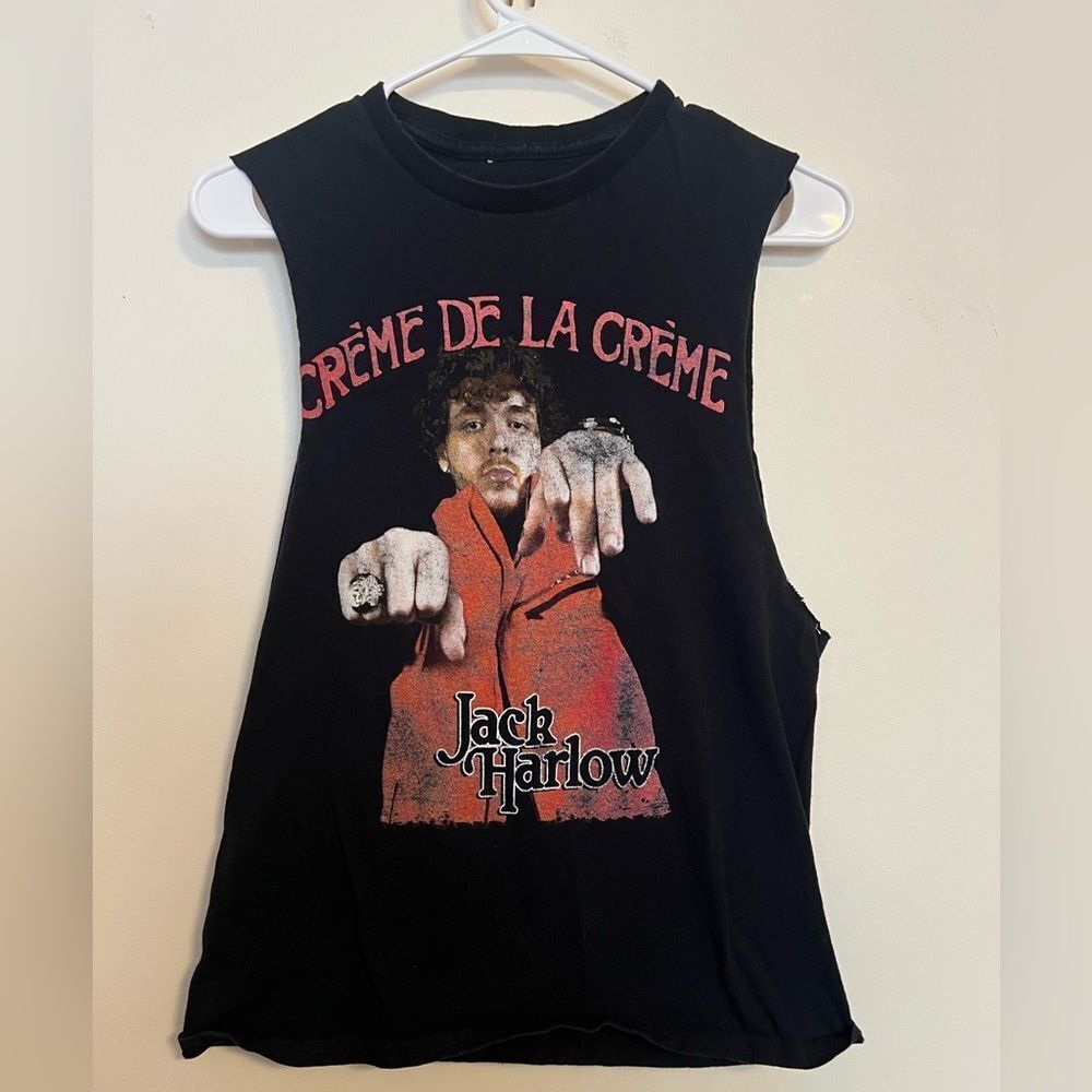 Jack Harlow tour shirt Black Graphic Tank Top with Red and White Accents